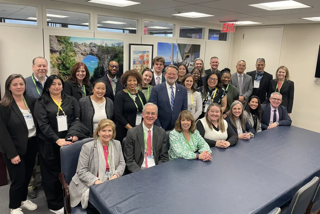 CMF members and staff meeting with Senator Gary Peters during Foundations on the Hill 2025 in Washington, D.C.